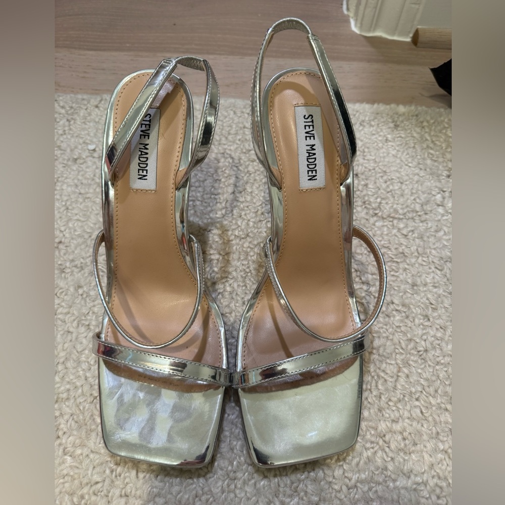 Steve Madden Metallic Silver Strappy Heels